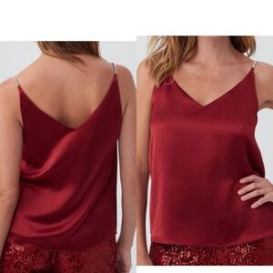 NWOT Trina Turk Dark Red Rhinestone Strap‎ Sella Satin Camisole Tank Sz Small